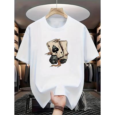 Men's Fashion Printed T-Shirt with Perfect Combination of Poker Cards and Dice Design