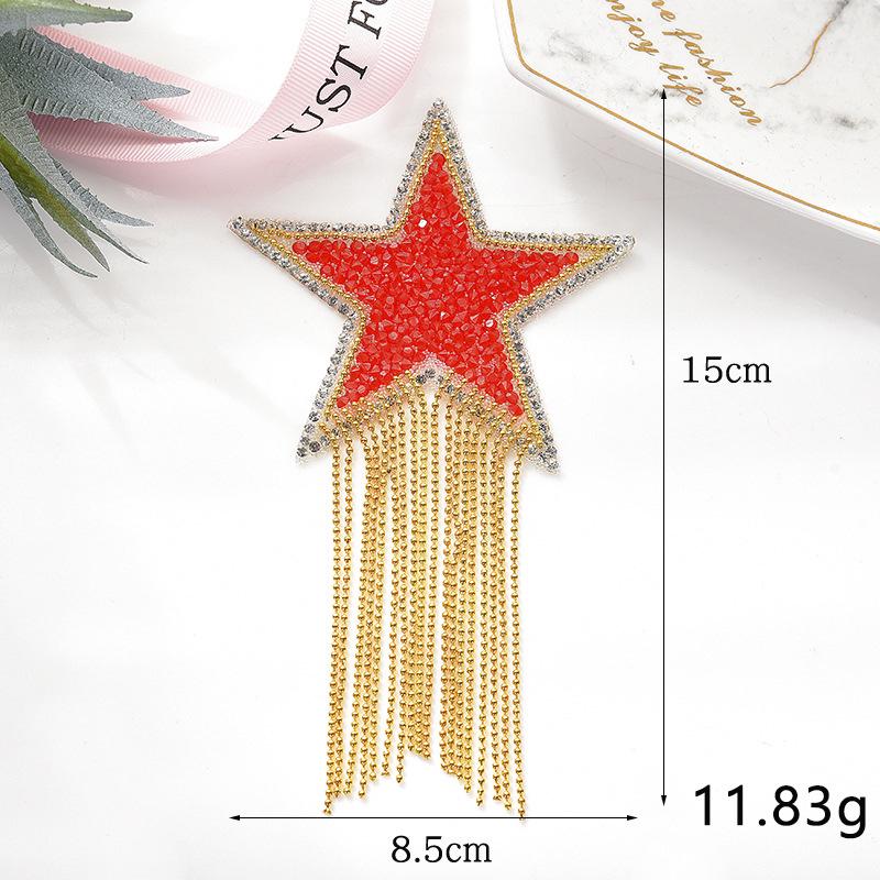 Colorful Tassel Cloth Patch with Diamond Star Design and Hot Melt Adhesive