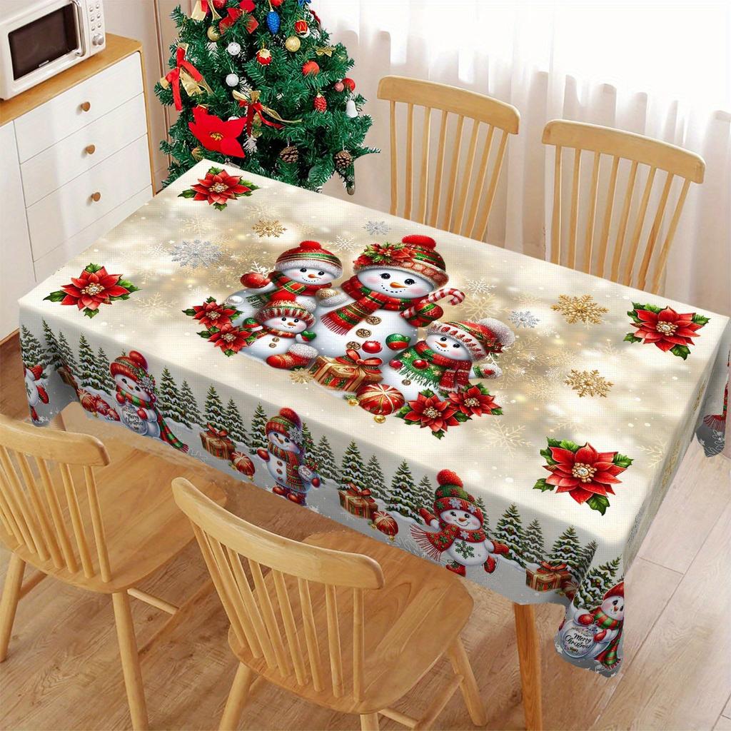 Christmas Tablecloth Snowman Reindeer Holiday Dining Table Cover Dustproof Festive Xmas Party Home Decoration