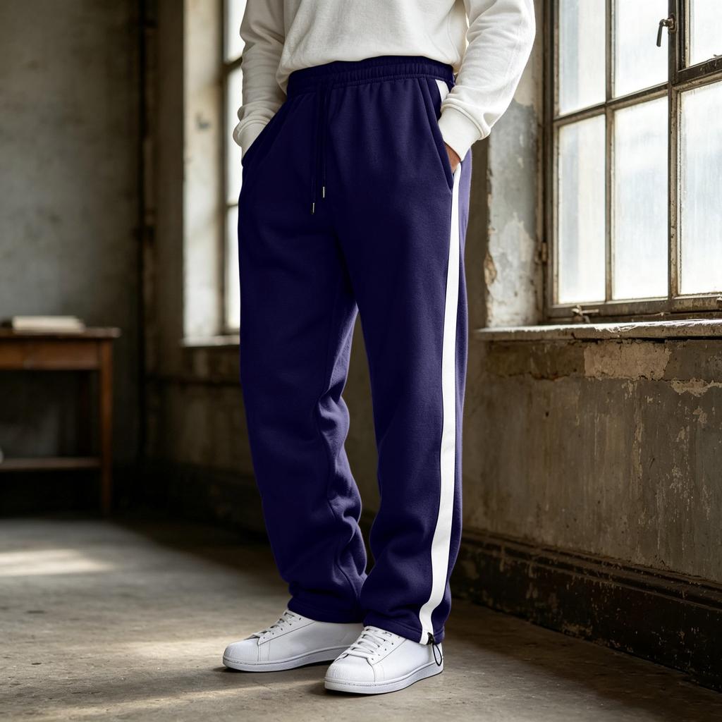 Pantaloni della tuta da uomo a blocchi di colore con striscia laterale, pantaloni a gamba dritta con elastico in vita per abbigliamento casual e sportivo
