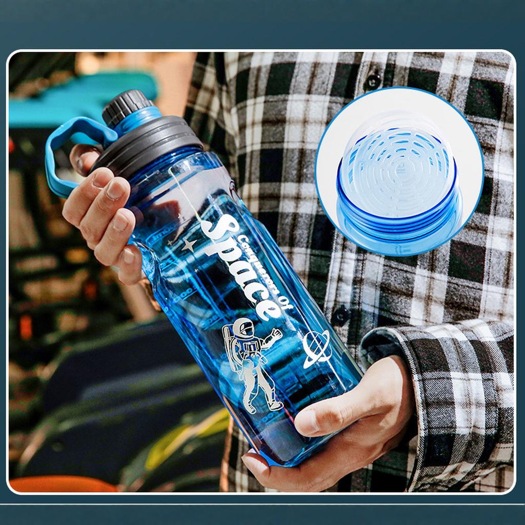 Große Kunststoff-Wasserflasche 1100ml Tragbar für Outdoor-Sport Fitness Trinkflasche Space Cup mit Auslaufsicherem Deckel für Fitnessstudio Wandern