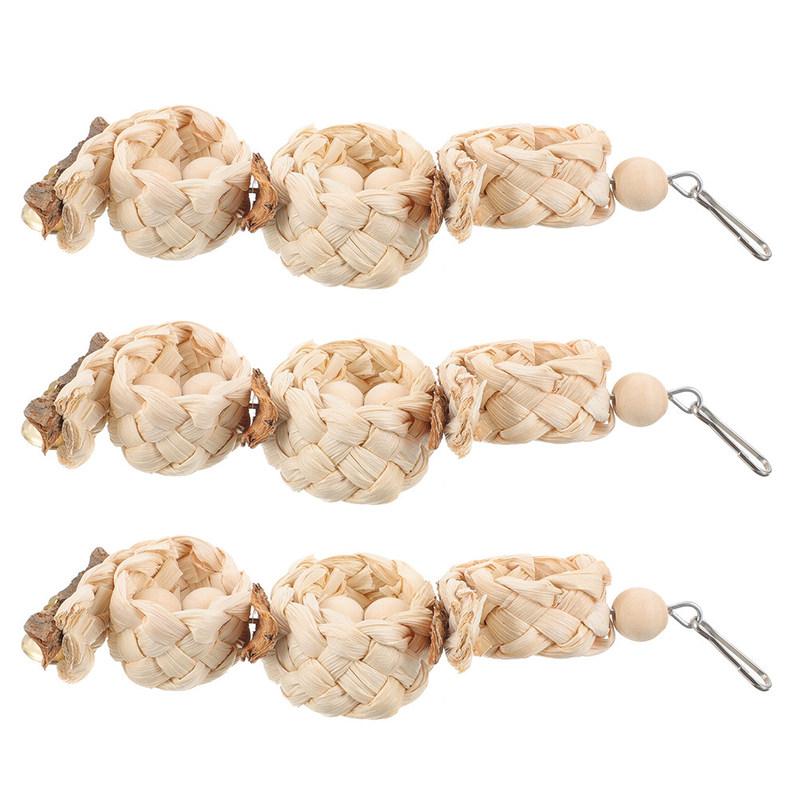 3Pcs Parakeet Chewing Bird Swing Perch Corn Husk Cage Plaything Fun Parrot Training Supplies Balance Exercise Rest