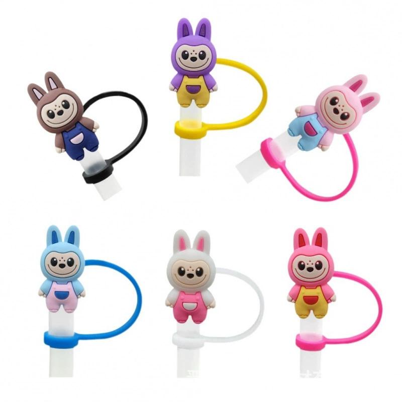 1PC Doll Straw Cap 8-10mm Bottle Accessories Cute Silicone Reusable Straw Cover Dustproof