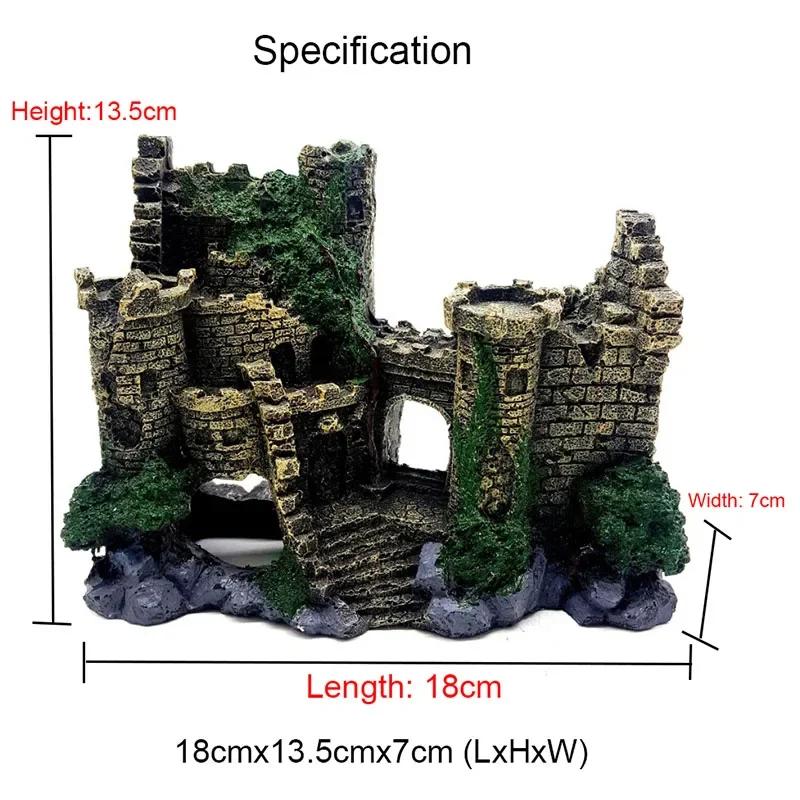 Resin Artificial Fish Tank Ancient Castle Decoration Aquarium Rock Cave Building Decoration Aquatic Landscaping Ornament