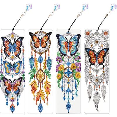 4 Pièces Bricolage avec Pendentifs Papillon Marque-page Peinture Diamant Marque-page Art Diamant pour Débutants Choix Idéal pour l'Usage à Domicile et au Bureau