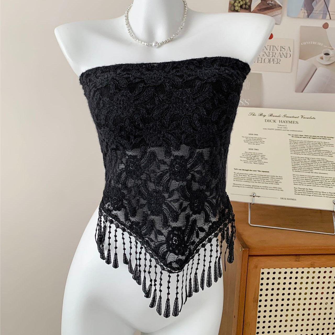 

French Design Lace Tassel Vest - Slimming Women s Outerwear with Bandeau Top for a Chic Commute Look S (Recommend 65-74 kg)