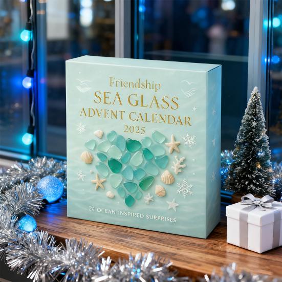 Friendship Sea Glass Advent Calendar 24 Days Acrylic Ornament with Ocean Themes Christmas Countdown Decor for Tree And Best Friends