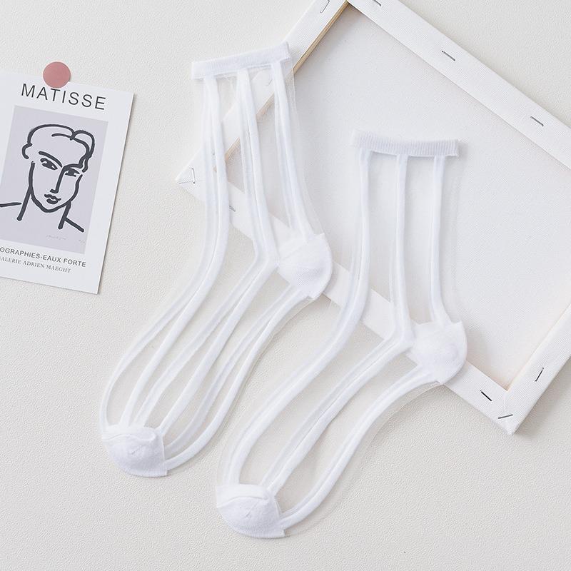 Women Socks Ultra Thin Breathable Women Girls Short Socks Harajuku Vintage Streetwear Crew Socks Summer Lace Mesh Transparent One Size