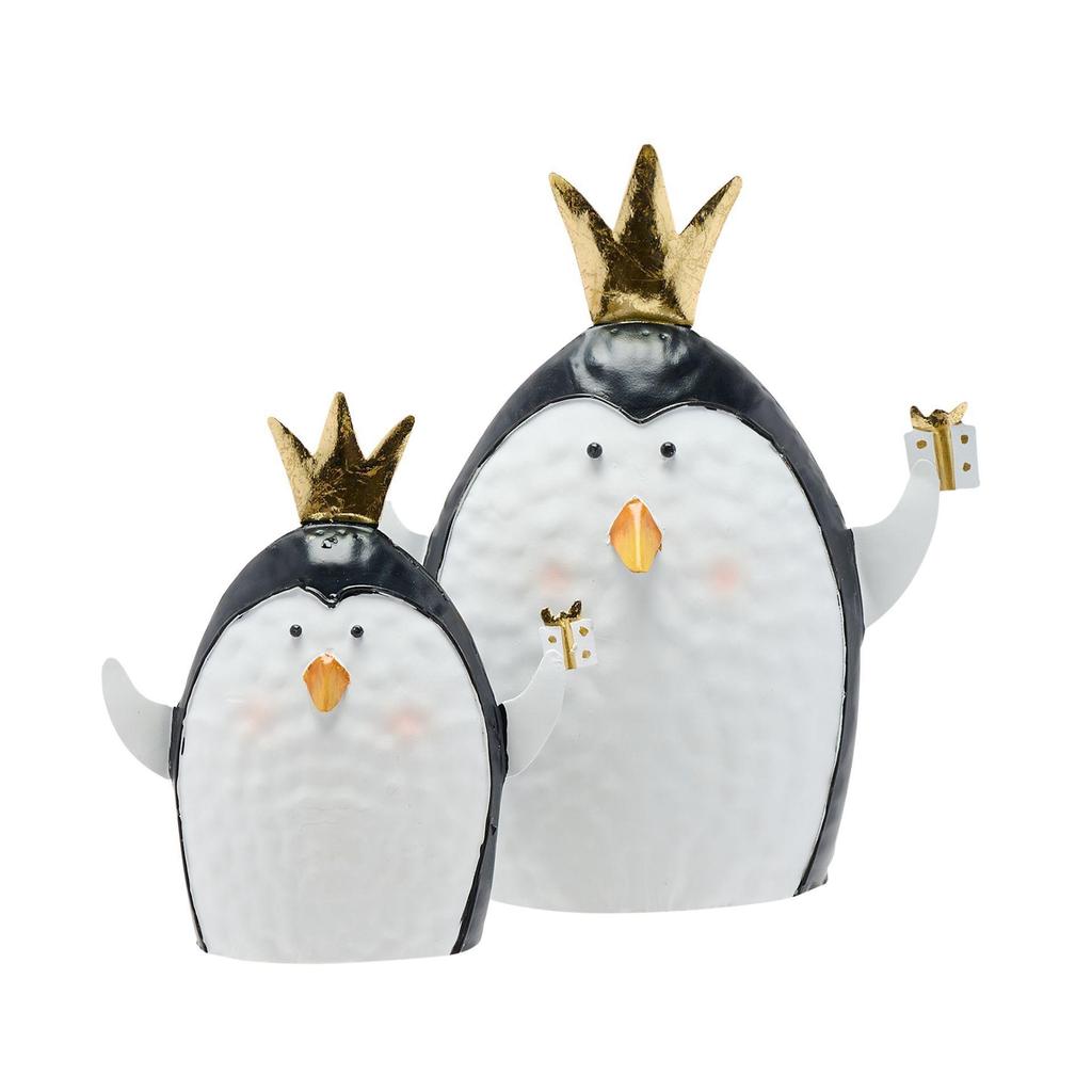 Kovový tučňák s korunou - 20 cm