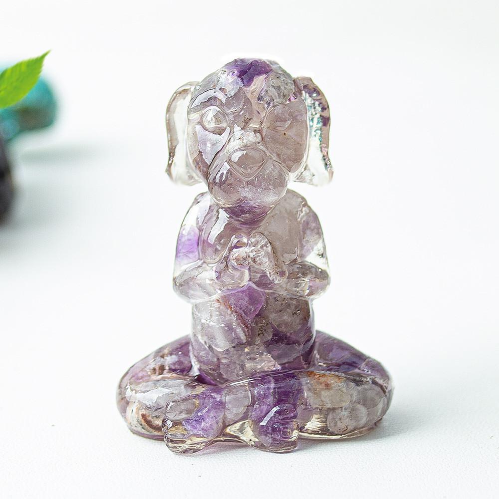 Zen Sitting Dog Resin Art Desk Decor Handmade Crystals For Meditation Gift