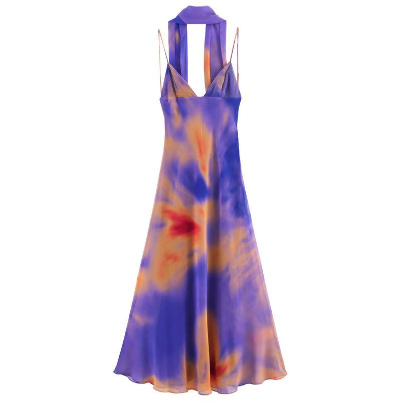 Zaprha 2025 Summer New Women clothes V-neck Thin Scarf Decoration Print Backless Long Dress 3322307