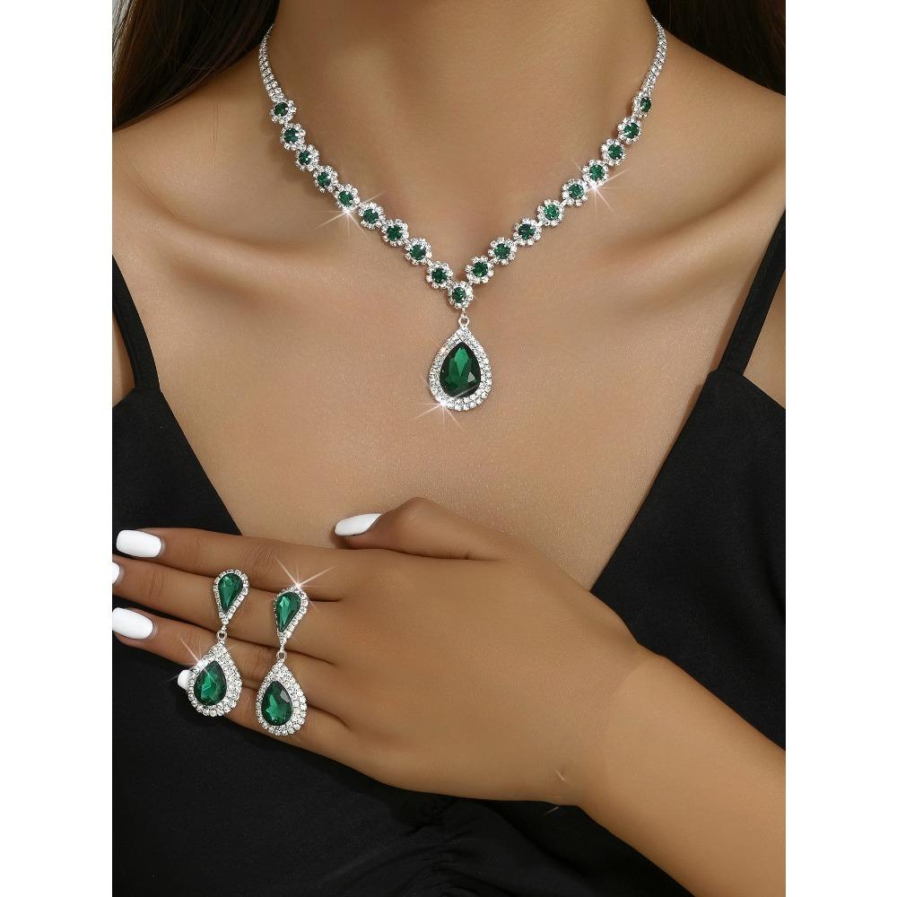 Claw Chain Inlaid Crystal Women's Versatile Jewelry Necklace Earrings Set