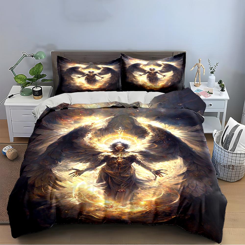 Angelic Warrior with Glowing Wings Design Bedding set (1 duvet cover, 2 pillowcases, duvet not included)