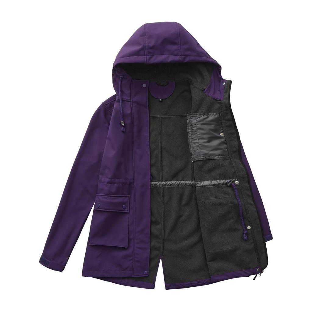 Damen Trenchcoats Softshell Regenfest Kapuzenmantel Outdoor Wanderjacken Herbst Winter Windjacken Reißverschluss Windbreaker