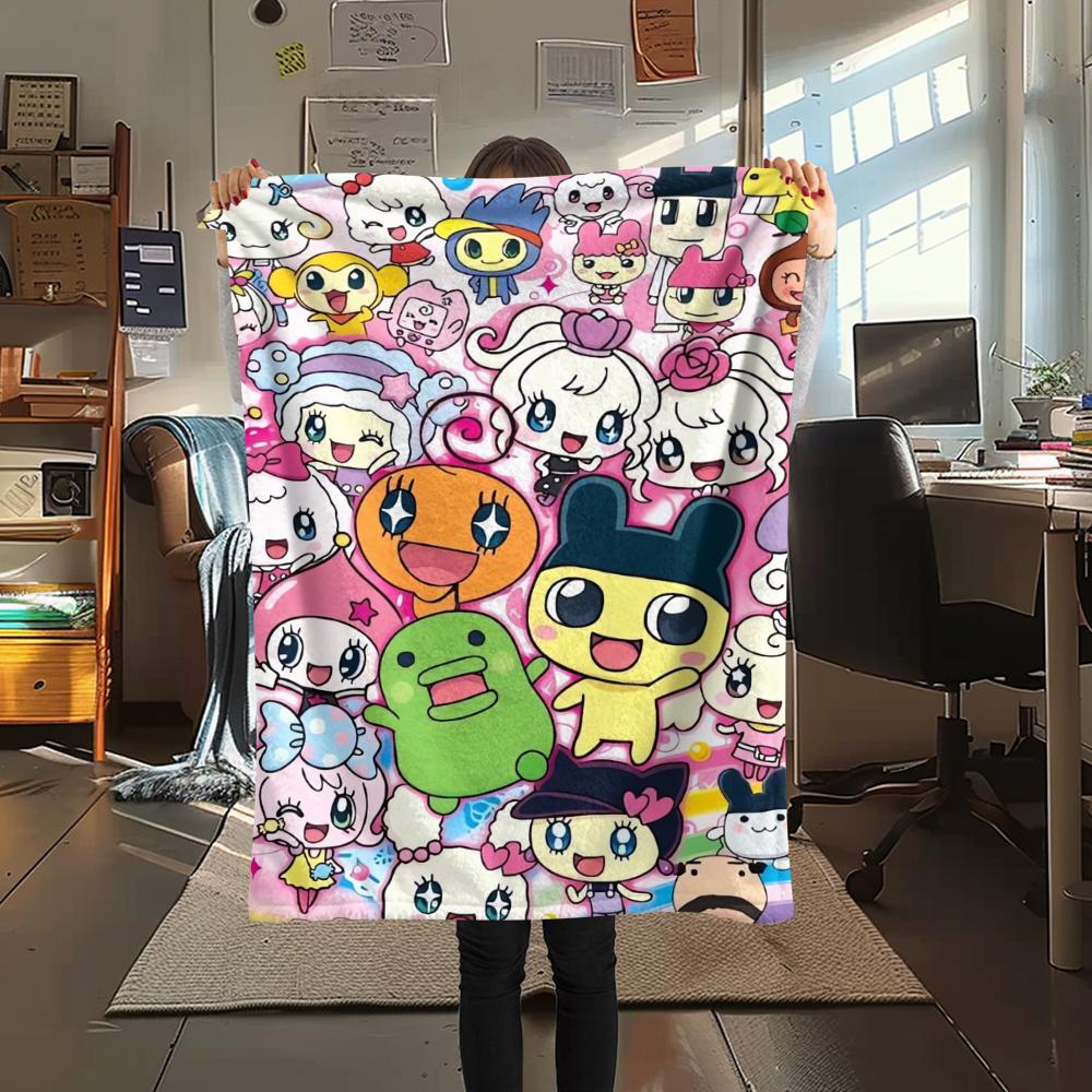 1PC Tamagotchi Print Flannel Blanket, High quality Comfortable for All Seasons, Home Decor, Warmth and Comfort, Perfect for Christmas Gifts189