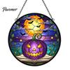 Transparent Light Shadow Effects Halloween Pumpkin Suncatcher, Stained Glass Style Round Window Hanging Ornament, Acrylic Creative Holiday Home