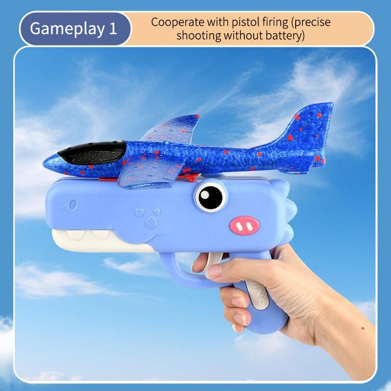 Summer Outdoor Games Kids Glider Flight Throw Foam Plane Kite Shooting Gun Plane Launcher Toy Parent-Child Interaction Toy
