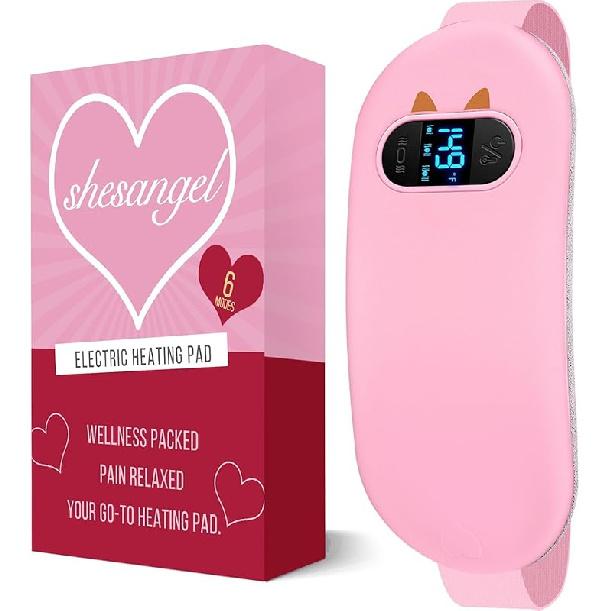 Portable Heating Pad for Period Cramps: Cordless Menstrual Heating Pad with 6 Heat Levels and 6 Massage Modes, 3s Fast Heating Gift for Women and A Pink-6 Levels