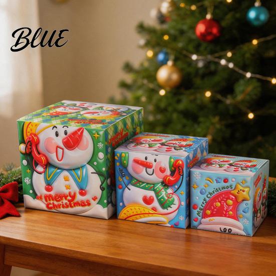 Stackable Xmas Ornaments 3Pcs Christmas Gift Box, Layered Cube Plastic Boxes with Santa Festive Storage Bins Snowman Reindeer, Tabletop Display