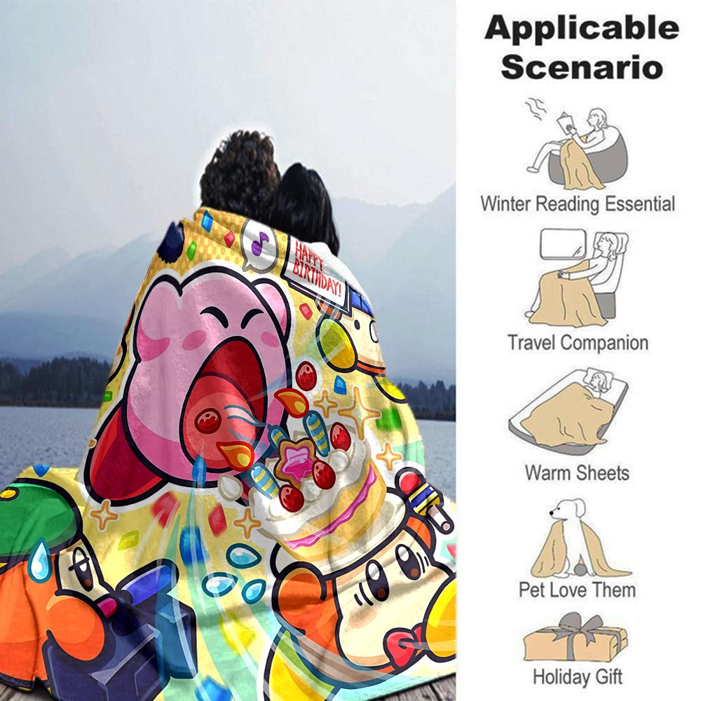 Kawaii Birthday Celebration Flannel Blanket Super Soft Warm Cozy Blanket For Sofa Bed Office Travel Allseason Home Decor Gift