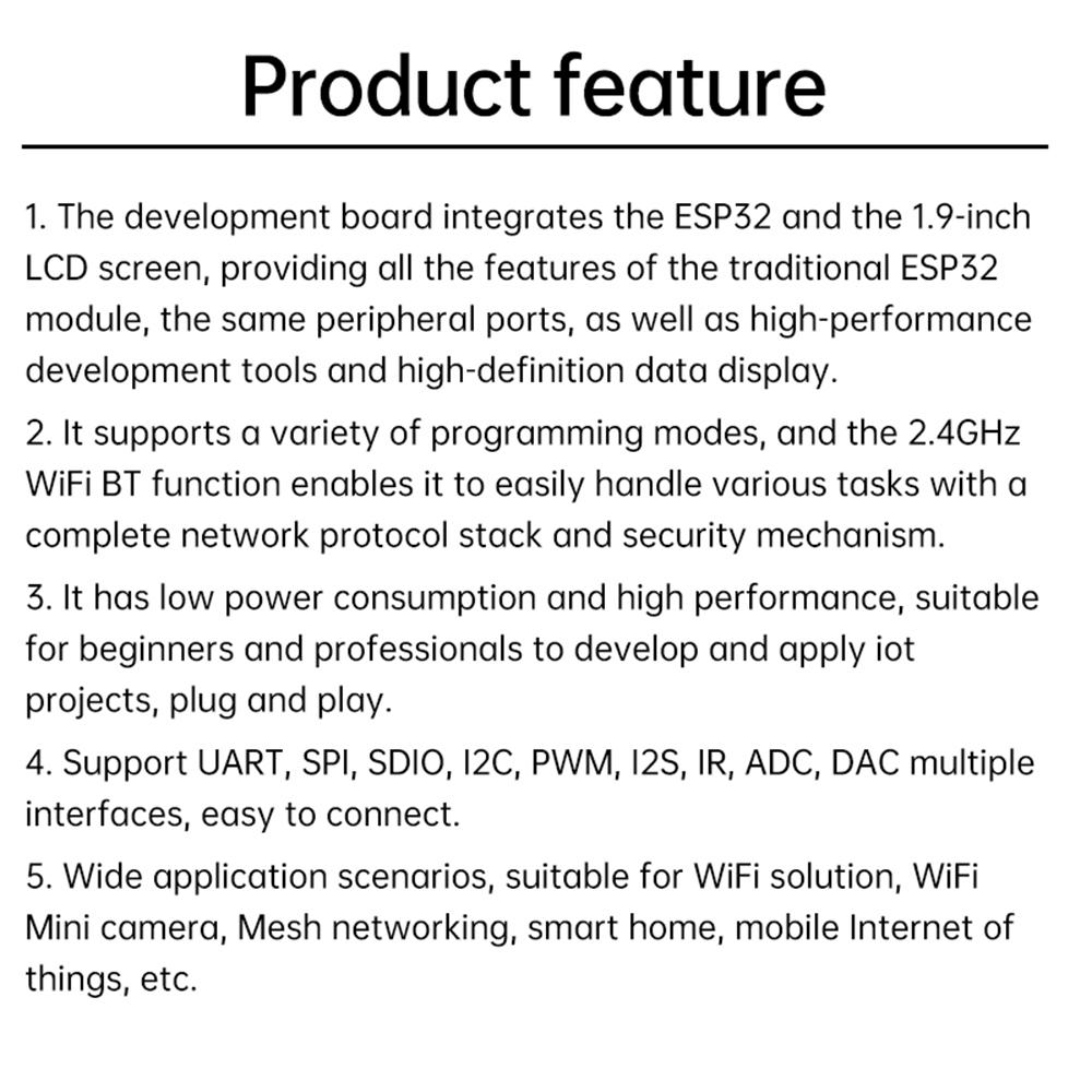 Esp32 1.9-Inch Lcd Screen Wifi Bluetooth Development Board Onboard Esp32-32 Module Type-C WiFi+BL Module