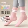 Custom Your Personal Design Youth Women's High Crew Winter Socks Anti-Slip Breathable Cotton Pilates Work Dance Yoga