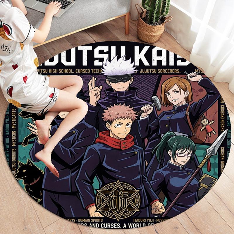 Jujutsu Kaisen Okrągły Dywanik Dywan do Salonu Sypialni Sofy Pokoju Zabaw Dekoracja Antypoślizgowa Mata Podłogowa