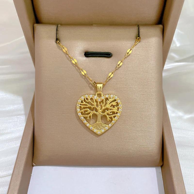 Fashion Romantic Love Life Tree Pendant Necklaces for Women Girls Stainless Steel Chain Jewelry Accessories Gifts for Lover