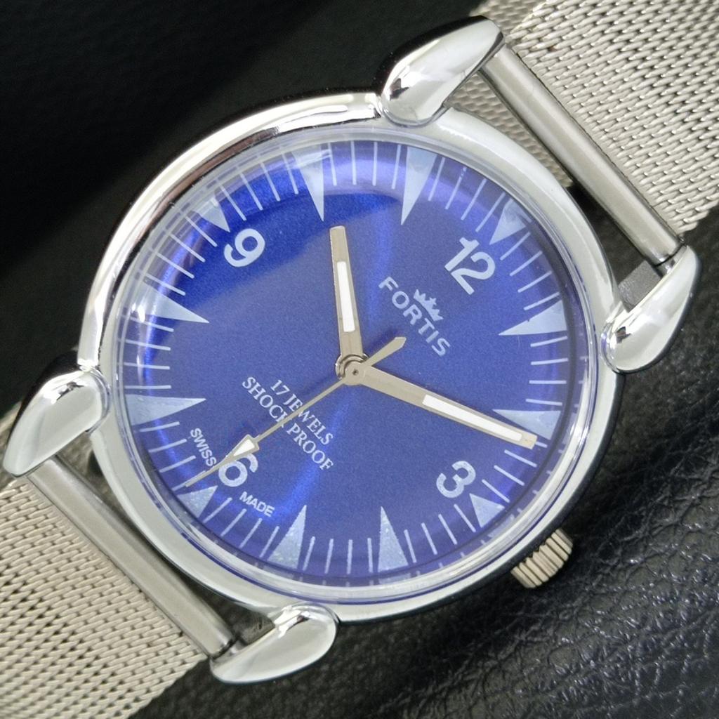 SWISS VINTAGE HAND-WINDING MENS REFURBISHED BLUE COLOR DIAL WATCH A700803-5 R205a-a700803