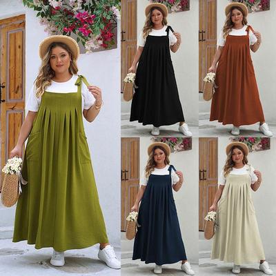 Trendy Sleeveless Halter Female Dress Loose Pleated Plus Size Women Clothing Elegant Vacation Casual Party Long Dresses