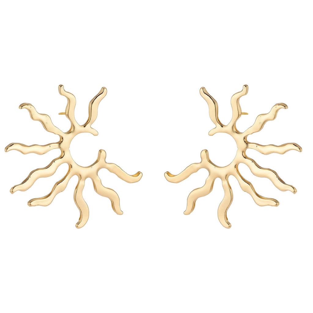 Sunflower earrings European and American geometric alloy jewelry women's niche light luxury retro earrings hollow earrings