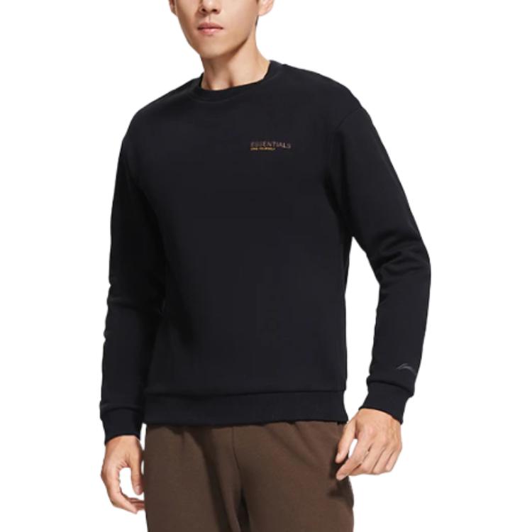 Li-Ning Fitness Series Solid Color Round Neck Pullover Sweatshirt Men Sweatshirt Black AWDTC83-1