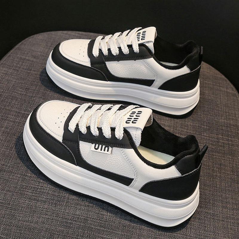 Leather little white shoes women's shoes new autumn and winter thick baseplate shoes versatile non-slip velvet heightening casual cotton shoes