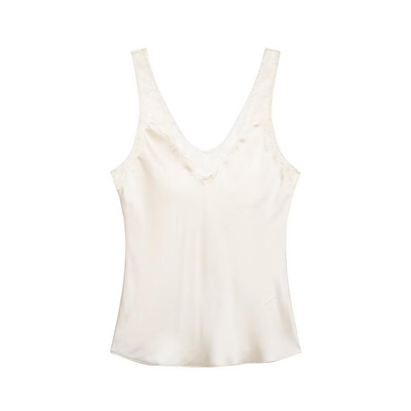 Spring 2026 European & American Style Lace Silk Satin Sleeveless Top S