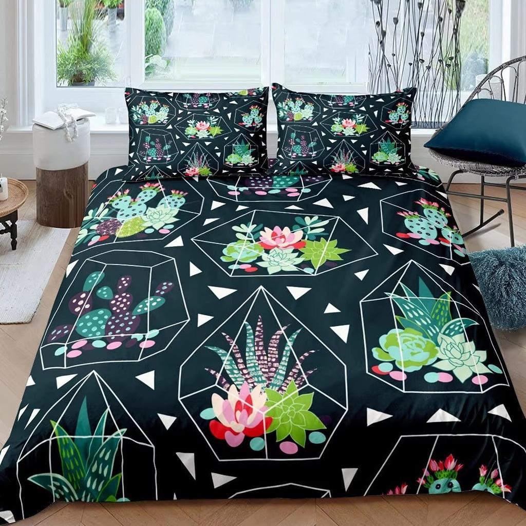 Green Cactus Down Comforter Set Bedding Set 3-piece Duvet Cover Set
