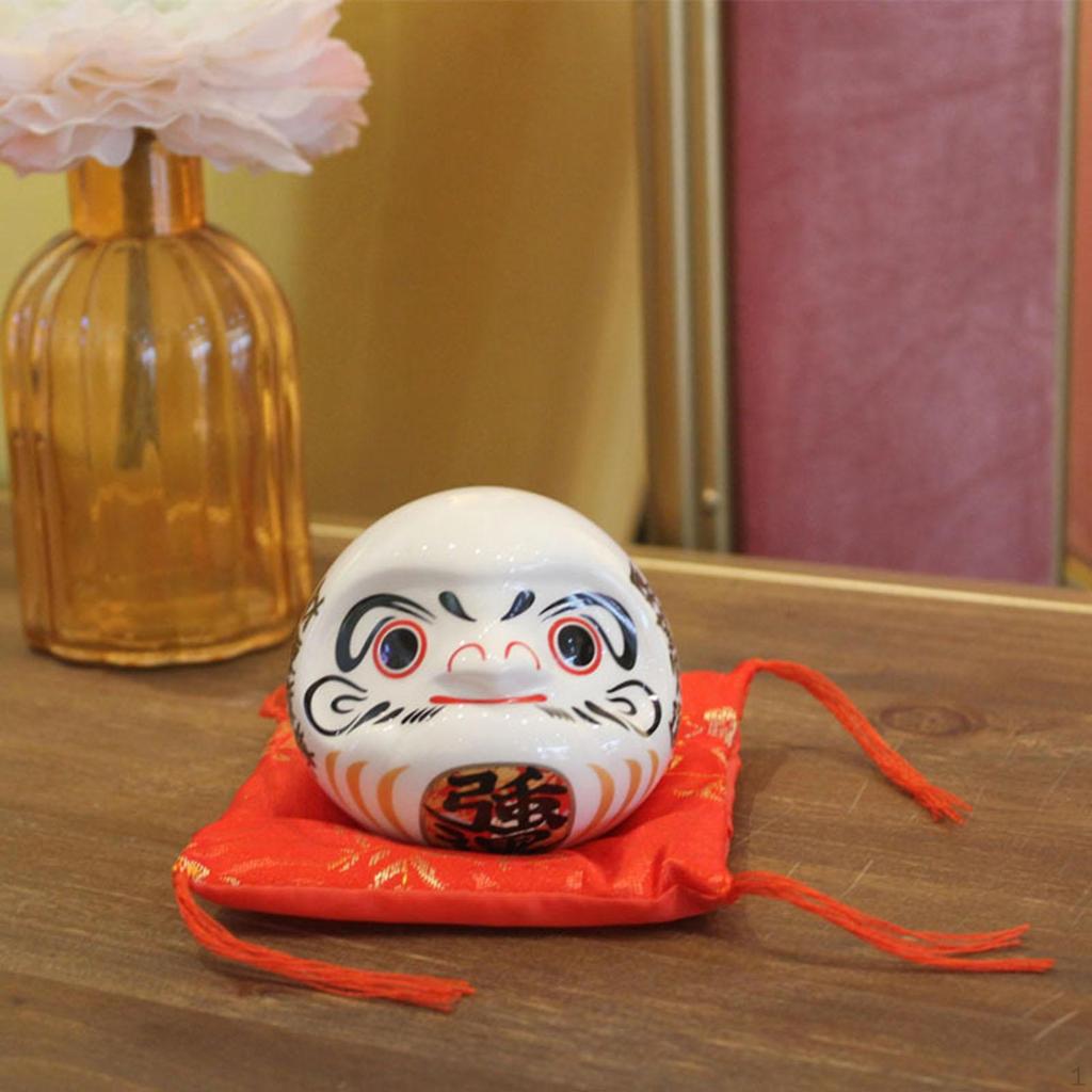 Ceramic Daruma Piggy Bank Desktop Decor Doll Japanese Figurine Saving Pot for Cafe