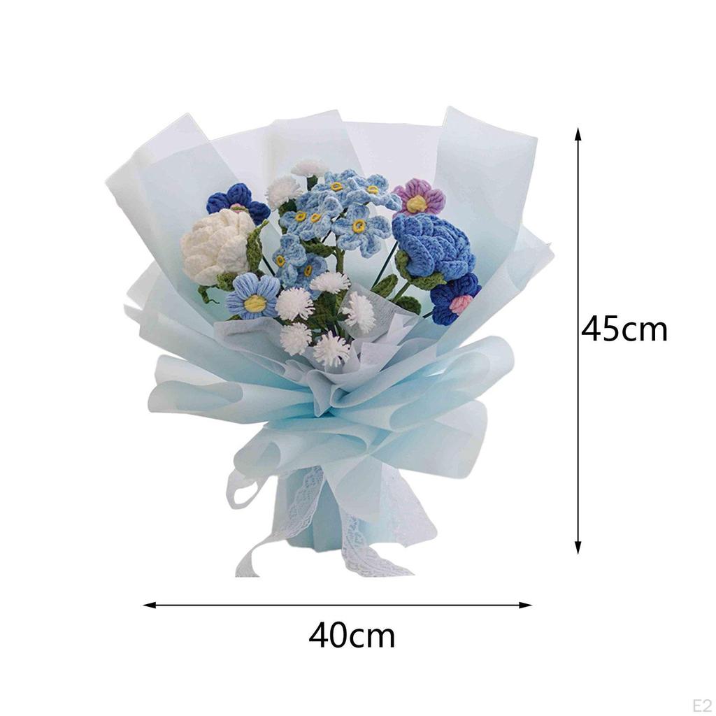 Hand Woven Crochet Flower Bouquet Mother Day Gift Lifelike Petals Eternal Blessing for Valentine's
