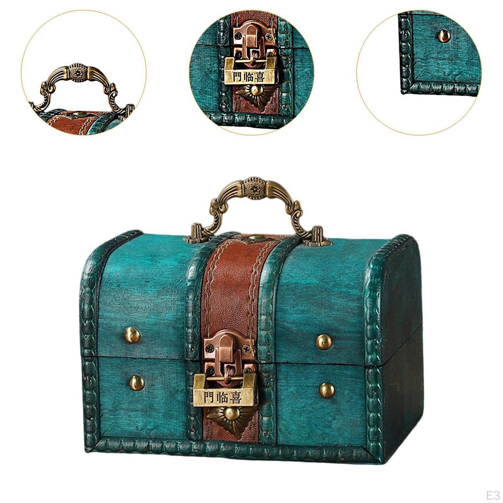 Wood Treasure Chest Decorative Box Collection Gift Decoration Unique Desktop Handheld Jewelry