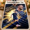 Flannel BlanketCristiano Ronaldo Custom Name Text Personalized Soft Warm Throw Blanket Home Decor Gift
