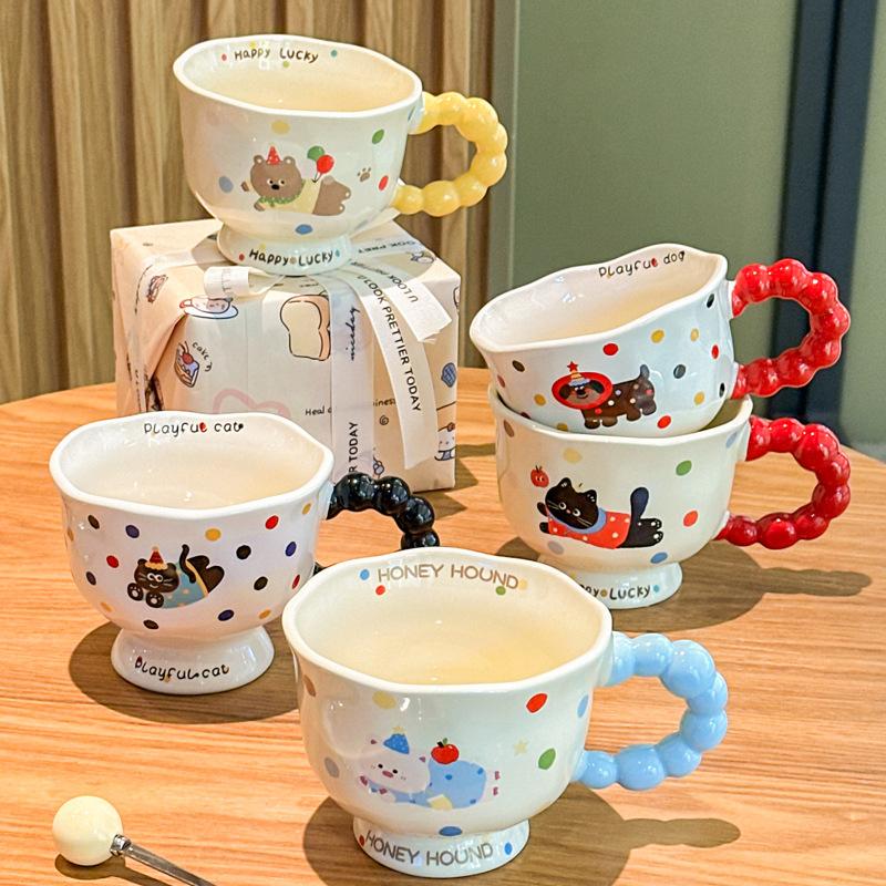Super Beautiful Cup Cute Polka Dot Puppy Ceramic Mug Children's Milk Breakfast Cup Girl Birthday Gift