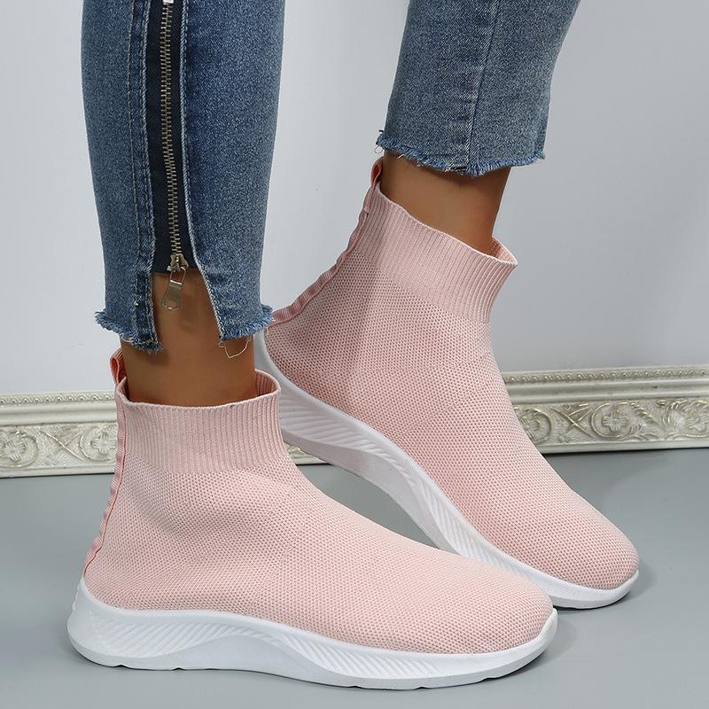New autumn mesh footwear Elastic plus size flat High top casual sports shoes Fashion comfortable anti slip shoe Zapatillas