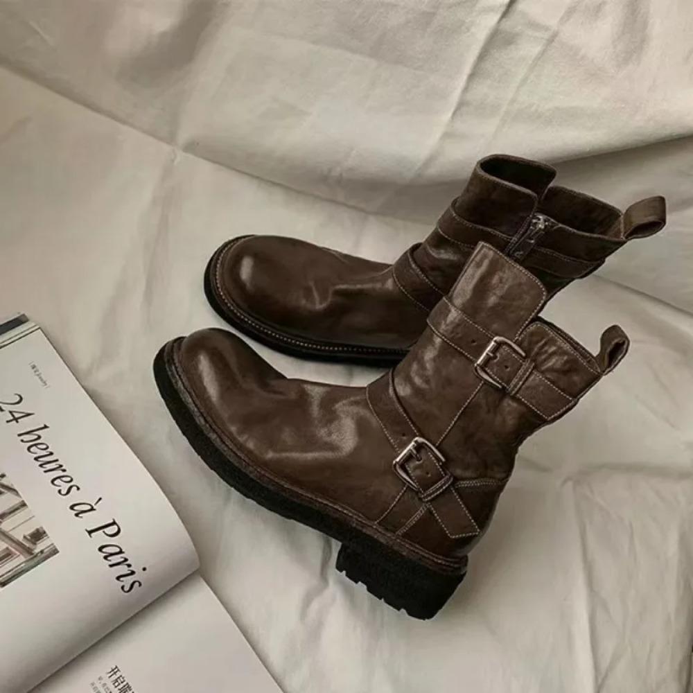 Women Boots Autumn/winter New Slim Short Shoes Washed and shrunk Horse Leather Thick Soled Woman's Knight Botas Platform Boots