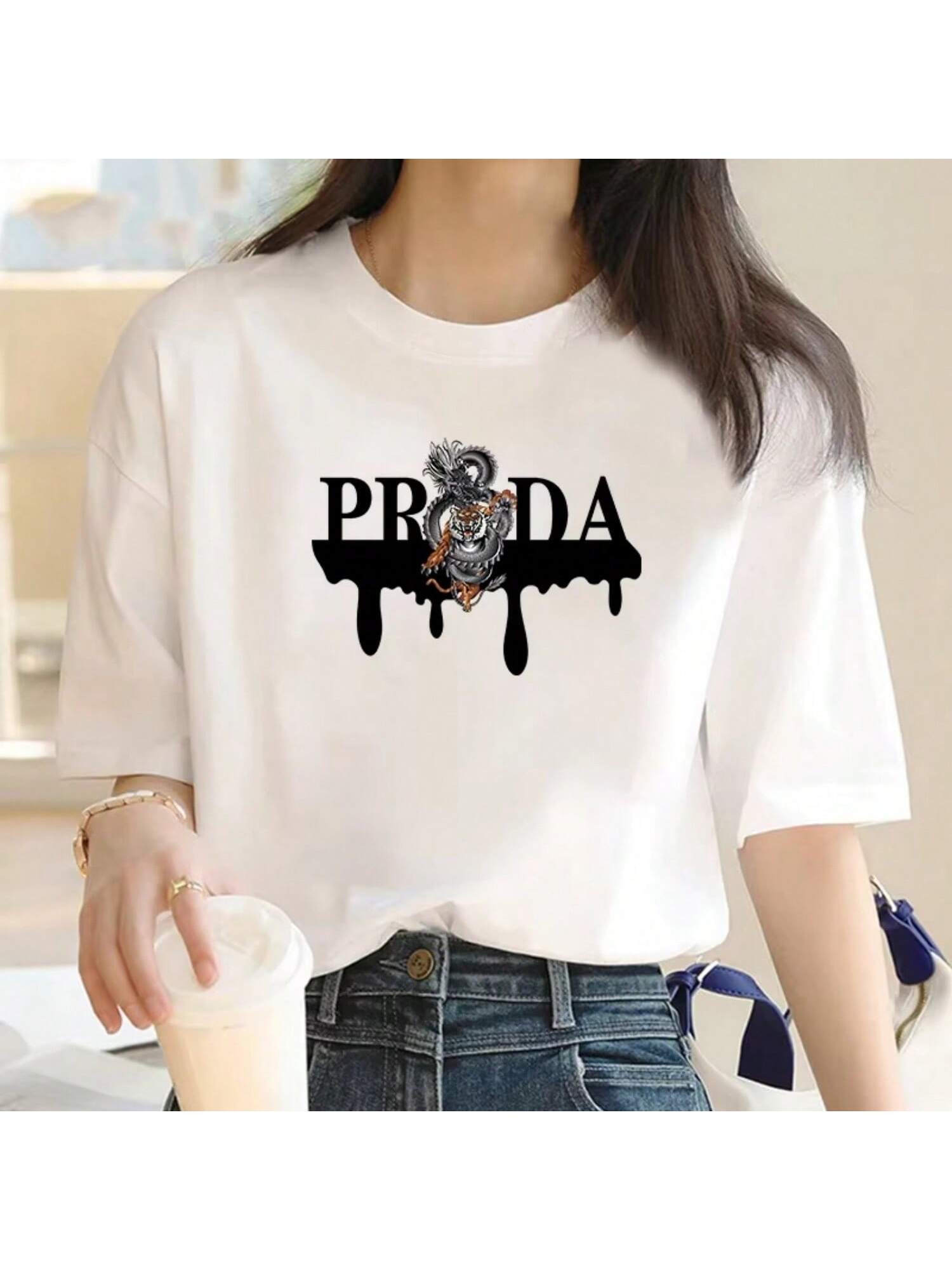 

Luxury Brand Fashion Dragon And Tiger Pattern Printed Crew Neck Clothing Short Sleeve T-Shirt Women s Summer Y2K Top XXXXXL