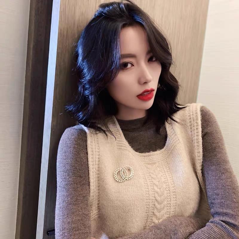 1pcs Fashion Full Pearl Double Circle Round Brooch for Women Jewelry Pins Metal Brooch