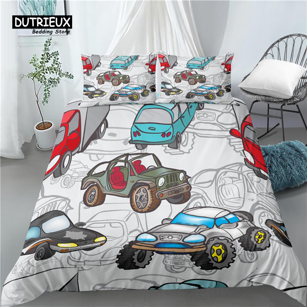Home Living Luxury 3D Toy Car Print 2/3Pcs Comfortable Duvet Cover PillowCase Bedding Sets Queen and King EU/US/AU Size