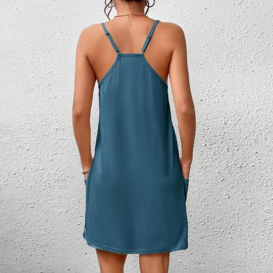 Women's Nightgown Sleeveless Chemise Pajama Dress Spaghetti Strap Racerback Tank Dress with Pockets
