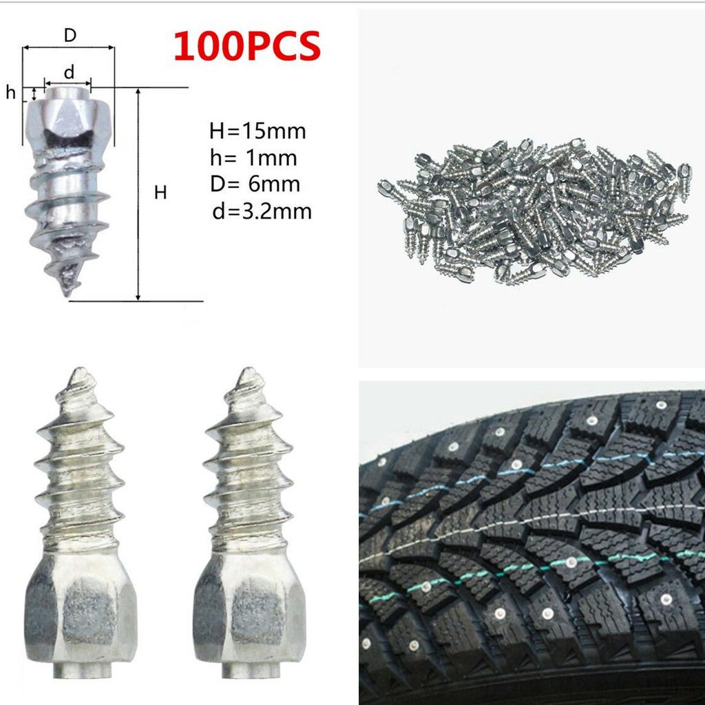 100X Universālas 15mm ieskrūvējamas riepu kniedes, sniega radzes, riteņu riepas, sniega ķēdes, kniedes