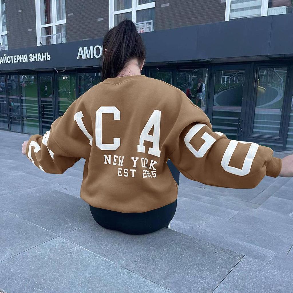 Herbst und Winter Hip Pop Neue Damen-Sweatshirts mit dickem Rundhalsausschnitt und Buchstabendruck in Übergrößen