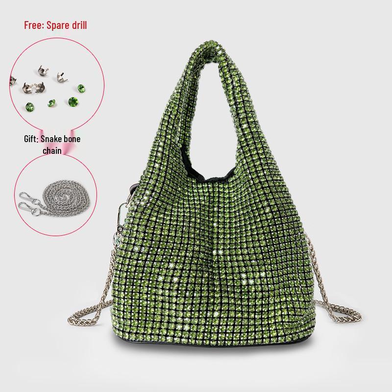 Women's 2025 Fashion Diamond-Studded Chain Evening Bag - Handheld, Shoulder, and Crossbody Bucket Style