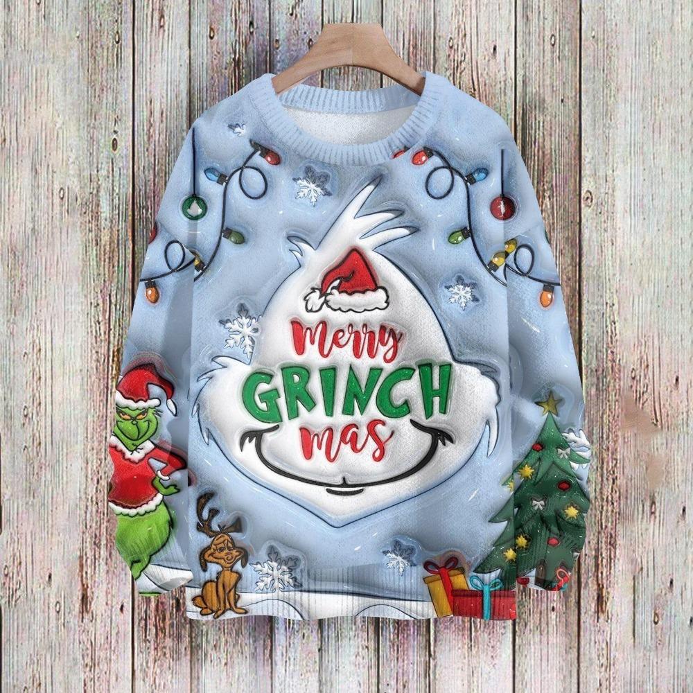 Christmas Fashion Men and Women's T-shirt Green Monster Print O-Neck Pullover Top Casual Outdoor Sweatshirt Kids T-shirt Top Clothing